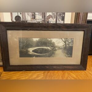 Vintage early 1900s Framed Black and White Bridge Photograph